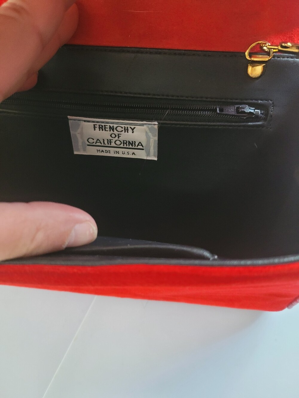 VTG Frenchy Of California Red Suede Crossbody Bag with Flap - Women Like Khaite - Picture 4 of 8